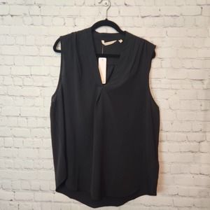 NWT Soft Surroundings Women's Sleeveless V-neck Black Swing Top XL